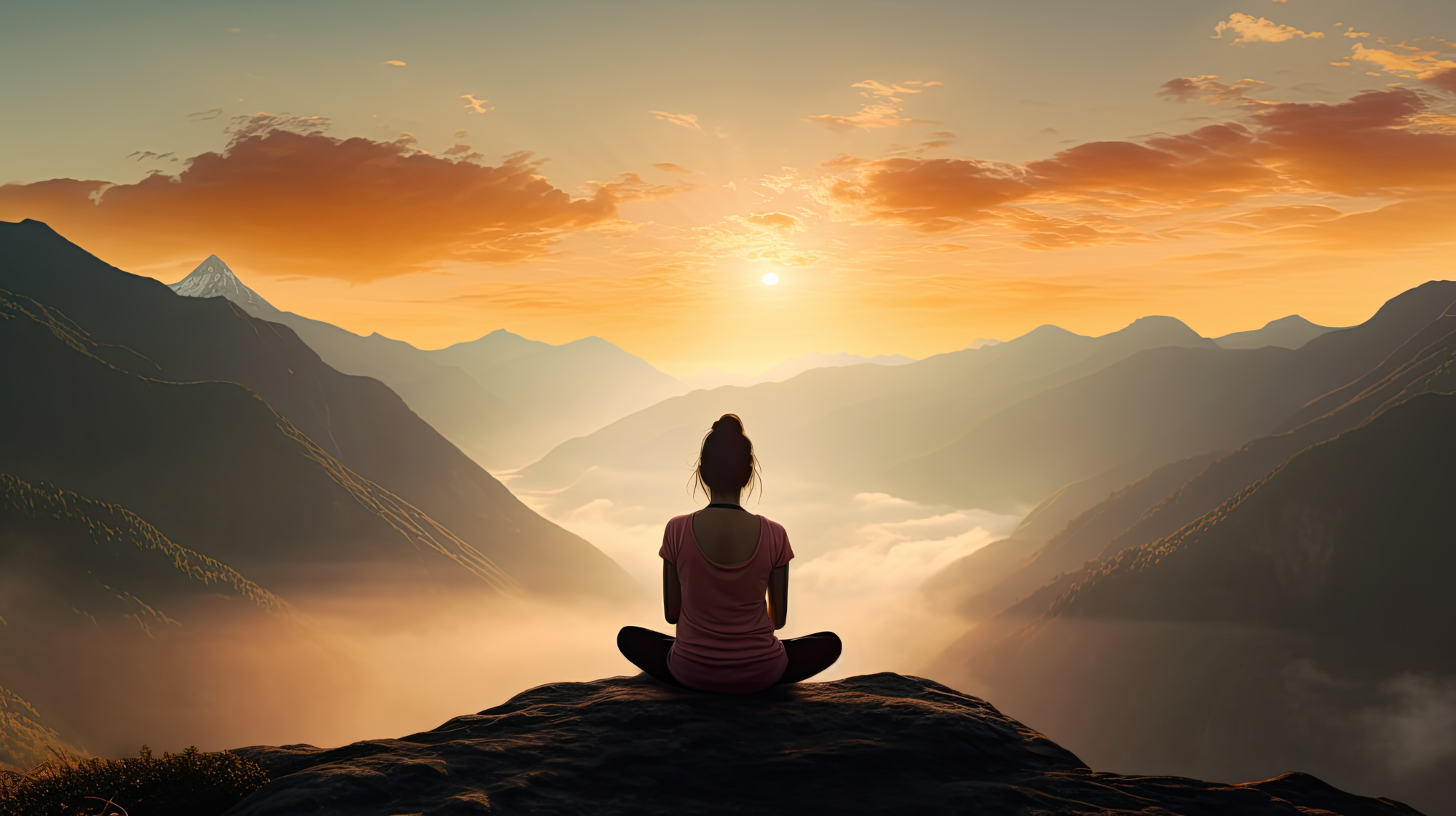 Vrouw mediterend in een yogahouding in balans